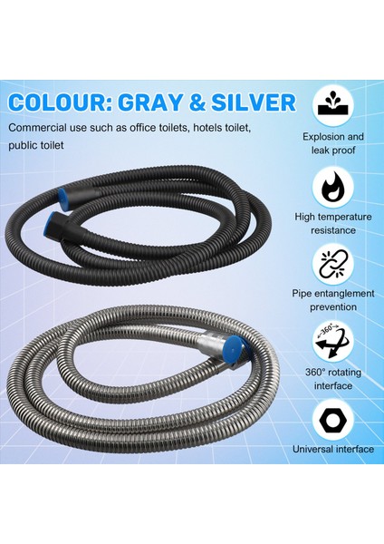 1.5m Duş Başlık Hortumu Paslanmaz Çelik Gümüş Tüp Boru Önleme Önleyici Esnek Banyo Musluk Musluk Aksesuarları 2pcs (Yurt Dışından) fırsatları