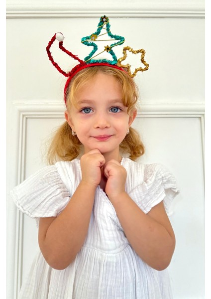 Kırmızı Pullu Yılbaşı Figürlü Kız Çocuk Taç