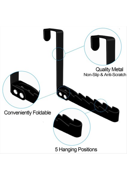 2 Kapı Kancaları Askı, Giysiler, Katlar ve Havlular Için Kapı Kurutma Rafı Üzerinde Sağlam Katlanabilir Paket, Siyah (Yurt Dışından) indirimleri