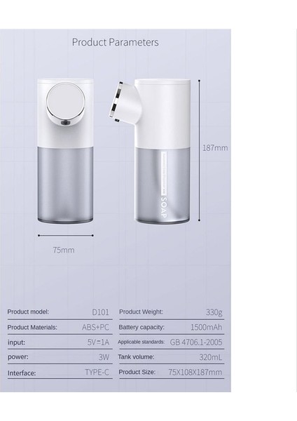 Köpük Sabun Dağıtıcı Otomatik Şarj 320ML Sıvı Sabun Dağıtıcı Dijital Ekran Köpük El Dağıtıcı Beyaz (Yurt Dışından) indirimleri