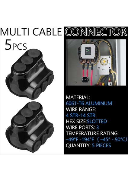 5 Pcs Siyah Yalıtımlı Çoklu Kablo Konektörü, 3 Bağlantı Noktası Elektrikli Tel Konektör ve Lehimleme Pabuçları, Kablo Ekleyicileri 14-4AWG (Yurt Dışından) fırsatları