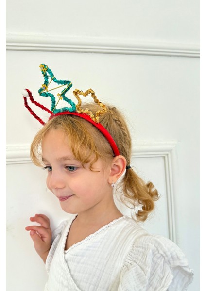 Kırmızı Pullu Yılbaşı Figürlü Kız Çocuk Taç