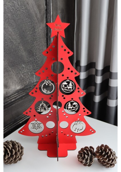 Işıklı Kırmızı Yılbaşı Ağacı Dekoru, Şık ve Parlak Yeni Yıl Süslemesi modelleri