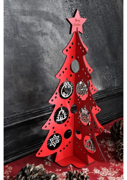 Işıklı Kırmızı Yılbaşı Ağacı Dekoru, Şık ve Parlak Yeni Yıl Süslemesi indirimleri