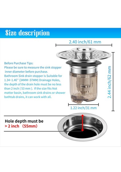 Athroom Lavabo Durdurucu ve Lavabo Tahliye Süzgeci 2 1 Arada Saç ve Enkaz 1,34-1.46 Inç Drenaj Delikleri Için Uygun (Yurt Dışından) fiyatları