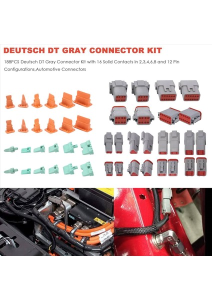 188PCS Deutsch Dt 2,3,4,6,8 ve 12 Pin Konfigürasyonunda 16 Katı Kontakla Gri Konektör Kiti, Otomotiv Konektörleri (Yurt Dışından) indirimleri