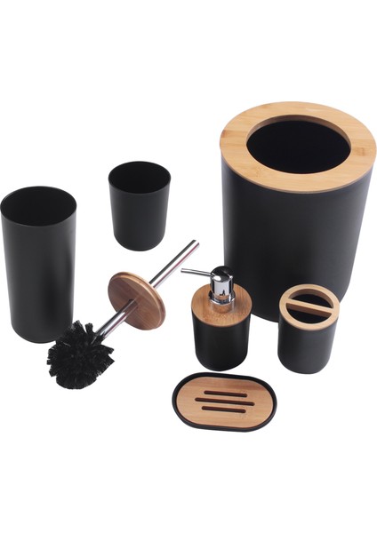 6 Parçalı Bambu Banyo Aksesuarı Seti Losyon Dağıtıcı ile Çevre Dostu Tuvalet Aksesuar Seti Vb. Siyah (Yurt Dışından) fiyatları