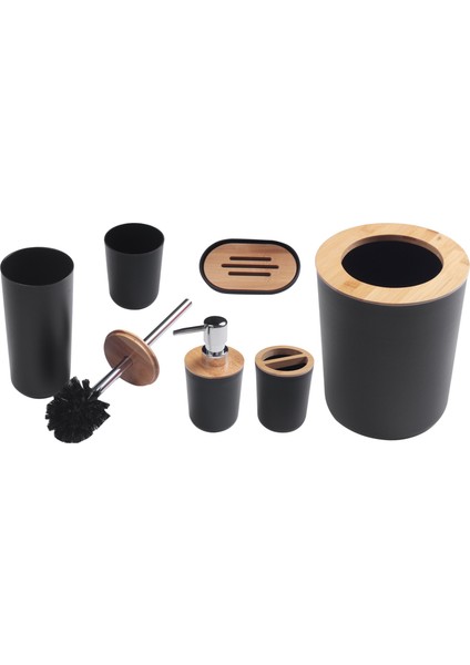 6 Parçalı Bambu Banyo Aksesuarı Seti Losyon Dağıtıcı ile Çevre Dostu Tuvalet Aksesuar Seti Vb. Siyah (Yurt Dışından) modelleri