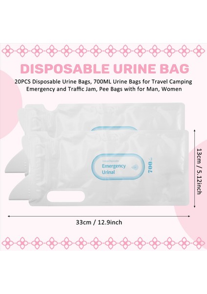 20 Adet Tek Kullanımlık Idrar Çantaları, Seyahat Kampı Acil Durum ve Trafik Sıkışıklığı Için 700ML Idrar Çantaları, Erkek Için Işemek Çantalar, Kadınlar, Kadınlar (Yurt Dışından) fırsatları