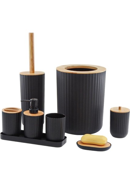 Bambu ve Ahşap Ürünler Yıkama Seti, Banyo Malzemeleri Seti, Plastik Tepsi Sekiz Parçalı Set Banyo Kiti (Yurt Dışından)