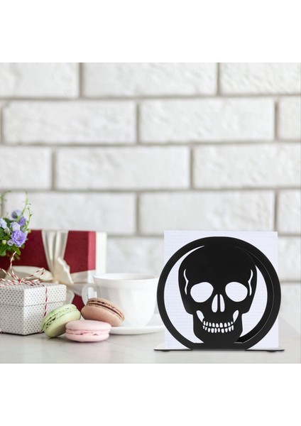 Kokteyl Peçete Tutucu Cadılar Bayramı Kafatası Tasarımı Siyah Doku Tutucu Demir Kağıt Peçete Tutucu Organizatör (Yurt Dışından) modelleri