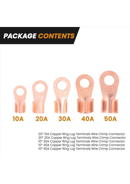 Açık Barrel Bakır Halka Terminalleri Tel Kıvrım Konnektörü Çiftlik Kiti Ot 10A 20A 30A 40A 50A (70 Paket) (Yurt Dışından) fırsatları