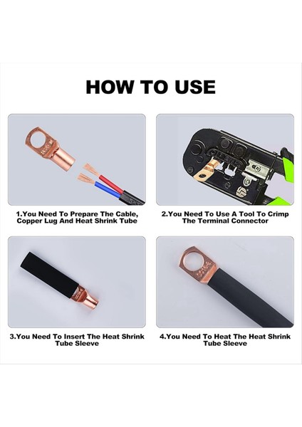 Pil Kablosu Uçları, 150PCS Bakır Kablo Tel Pabuçları, Awg 2 4 6 8 10 12 Gauge Tel Konektörleri, Pil Terminal Konektörleri (Yurt Dışından) fiyatları