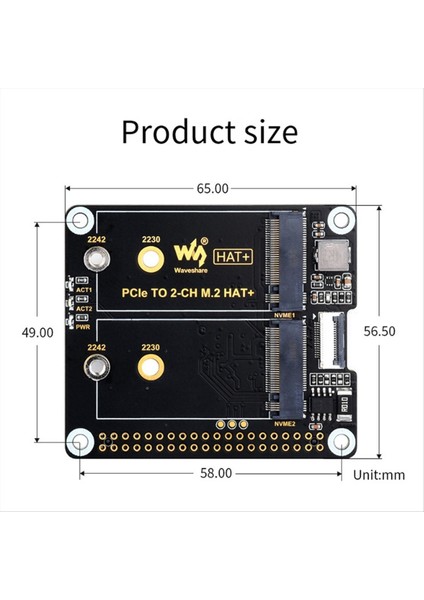 Waveshare Adaptör Kartı Pcıe&#39;ye 2-Ch M.2 Hat+ Yerleşik Göstergeler Güç Monitör Chip Raspberry Pi 5 Için Eeprom (Yurt Dışından)