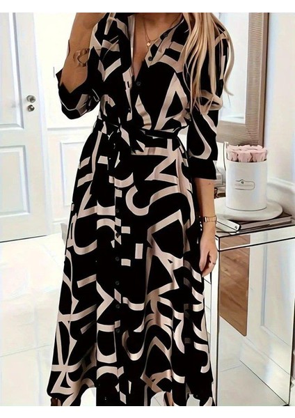 Kadın Uzun Kollu Yakalı Önden Düğmeli Uzun Süprem Elbise fırsatları