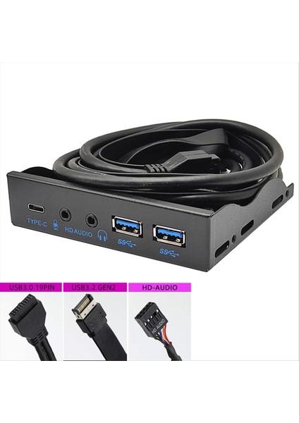 Pc Için USB Ön Panel Usb3.2 Gen2 10GBPS Tip C + 19PIN 2port Usb3.0 Hub + Hd Ses 3.5mm Kulaklık Mikrofonu (Yurt Dışından) fiyatları
