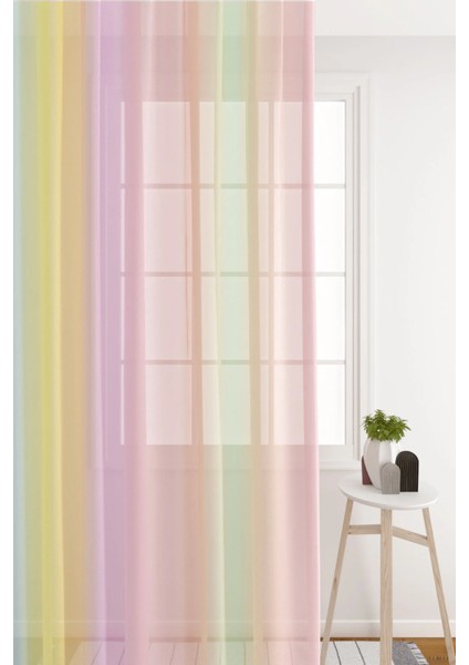 Tül Perde Seyrek Pile (1x2) Bebek Odası Çocuk Odası Gökkuşağı Renkleri Desenli Perde modelleri
