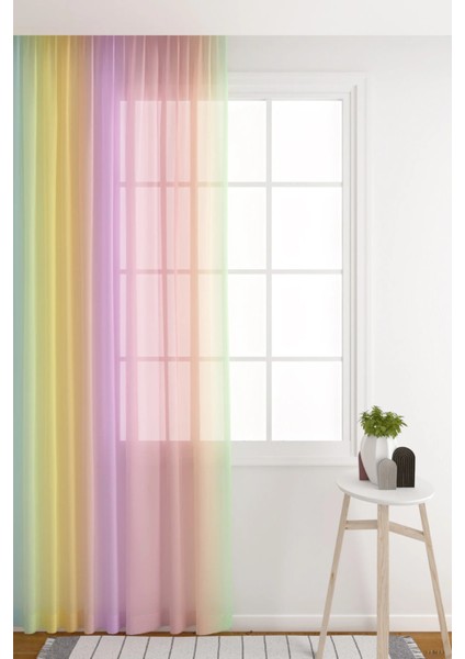 Tül Perde Seyrek Pile (1x2) Bebek Odası Çocuk Odası Gökkuşağı Renkleri Desenli Perde