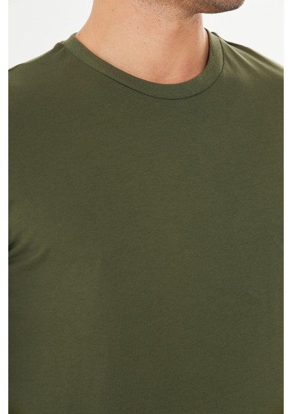 Erkek Pamuklu Bisiklet Yaka Uzun Kollu Tişört Haki 5020-H