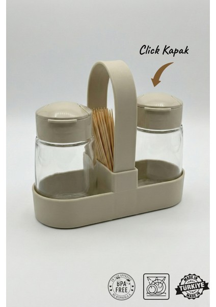 Drop Standlı Tuzluk Set – Cam Click Kapaklı Standlı Baharatlık Seti 100 ml