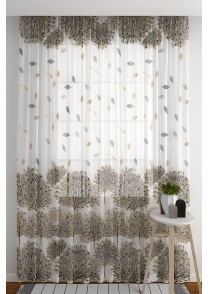 Tül Perde Iskandinav Bitki ve Ağaç Desenli Salon & Oturma Odası Tül Perde Seyrek Pile (1x2) fiyatları