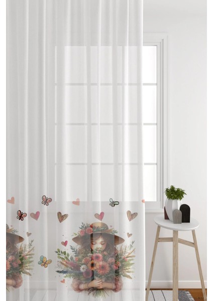 Tül Perde Seyrek Pile (1 x 2) Kalp Kelebek Kız Figürlü Desenli Genç & Hobi Odası Tül Perde modelleri