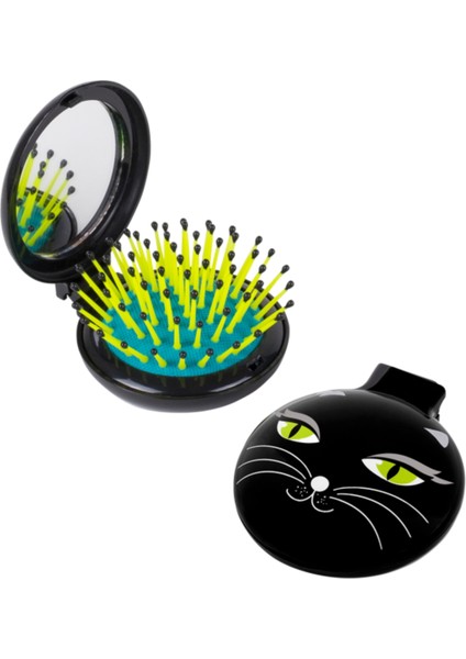 Lady Retro -Katlanabilir Aynalı Saç Fırçası (Black Cat)