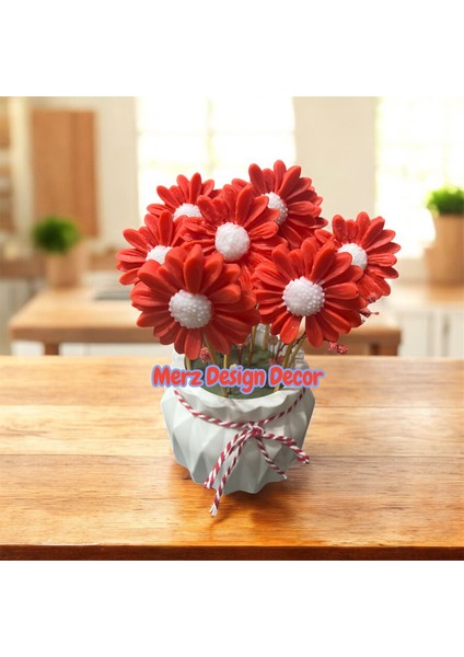 Dekoratif Beton Saksıda %100 Doğal Soya Wax Papatya Mum Buketi