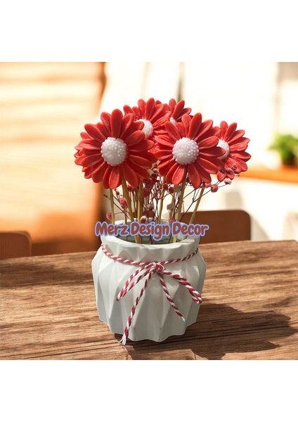 Dekoratif Beton Saksıda %100 Doğal Soya Wax Papatya Mum Buketi modelleri