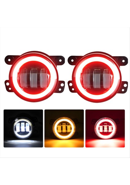 4 Inç LED Sis Fıları Halo Halka Jeep Wrangler Jk Işık Kırmızı Drl Sarı Sinyal (Kırmızı+Sarı+Beyaz) (Yurt Dışından) indirimleri