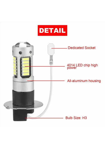 20PCS H3 Süper Parlak LED Sis Sürüş Drl Ampuller Kiti 6000K Beyaz (Yurt Dışından) fiyatları