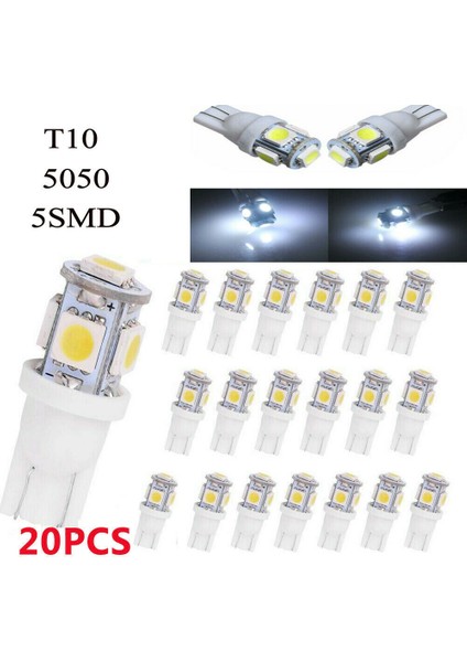20PCS Süper Beyaz T10 5-Smd 5050 LED Ampuller W5W 2825 158 192 168 194 (Yurt Dışından) modelleri