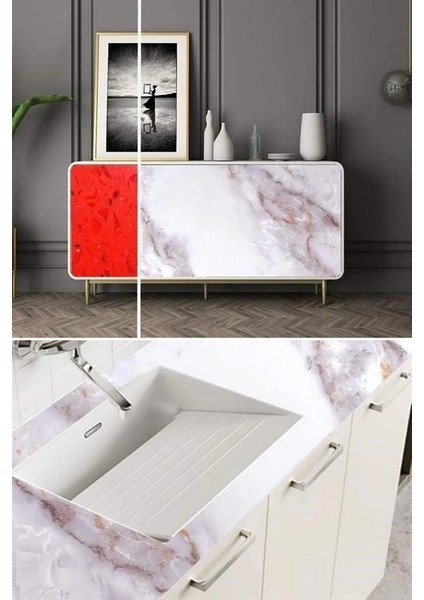 Mermer Desenli Masa Tezgah Mutfak Su Geçirmez Yapışkanlı Folyo Sticker Sarı 5x0,6m