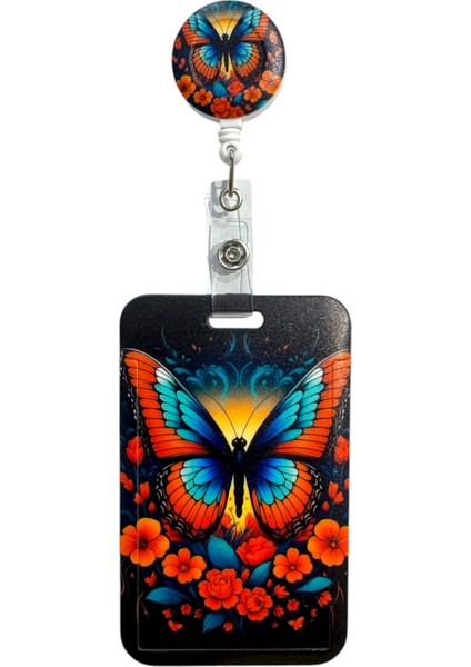 Yaka Kartlığı Yoyolu Kartlık Koruyucu Çekmeli Kart Tutucu Kartlık Kelebek ve Çiçek Desenli