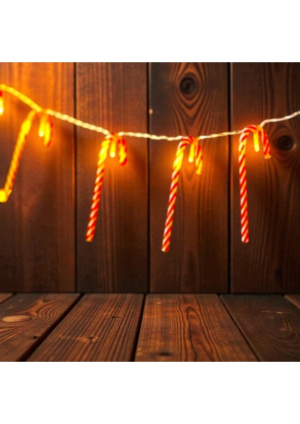 Yılbaşı Işığı Baston Çubuk Işık 10 Dallı Pilli LED 1.70 Metre LED Işık Yılbaşı Süsleri