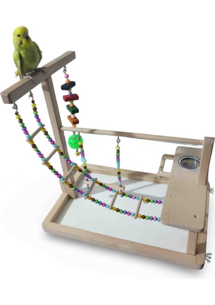 Kuş Oyun Alanı, Ahşap Kuş Oyun Parkı, Muhabbet Kuşu Oyuncağı Tünekli