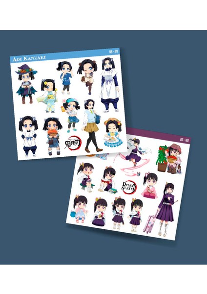 Demon Slayer-Aoi Kanzaki-Kanao Tsuyuri-Parlak Kağıt -2li Sticker Set-Telefon Süsleme fiyatları