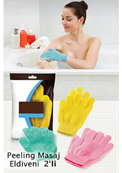 2'li Esnek Banyo ve Peeling Eldiveni Ölü Deri Atıcı Vücut Duş Kese Eldiveni Ekstra Köpürme