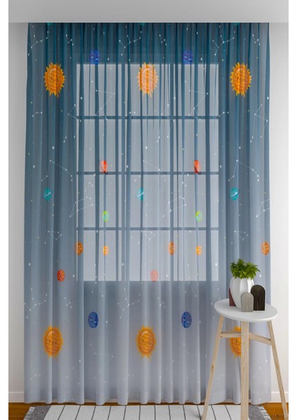 Tül Perde Seyrek Pile (1x2) Çocuk Odası Tül Perde Çocuk Odası Mavi Perde Gezegen Desenli Perde fiyatları
