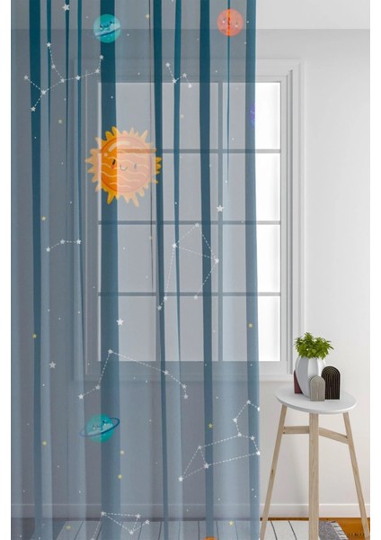 Tül Perde Seyrek Pile (1x2) Çocuk Odası Tül Perde Çocuk Odası Mavi Perde Gezegen Desenli Perde modelleri