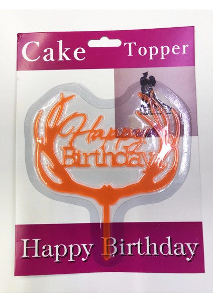 Happy Birthday Yazılı Turuncu Dallı Pasta Kek Çubuğu