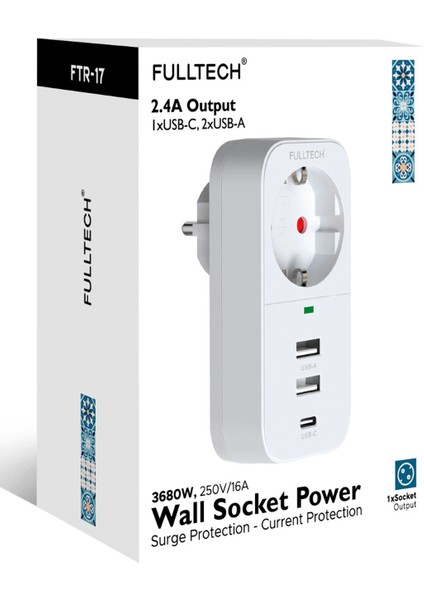 2.4A Çıkışlı 2xusb 1xtype-C Tekli Priz Ftr-17 fiyatları