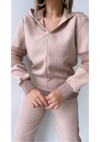 File Detaylı Kapüşonlu Eşofman Takımı Bej fiyatları