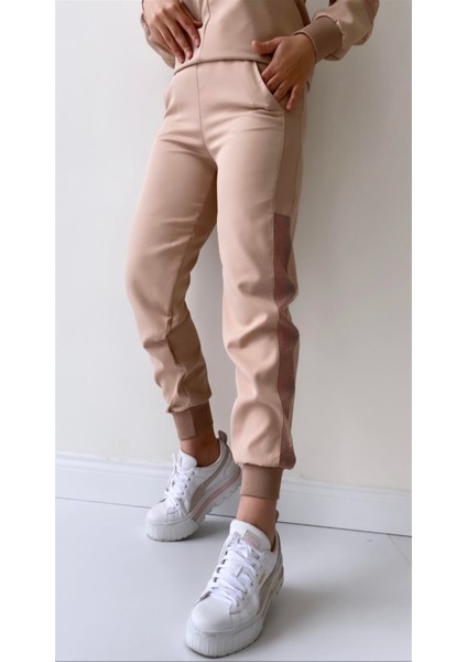 File Detaylı Kapüşonlu Eşofman Takımı Bej fırsatları