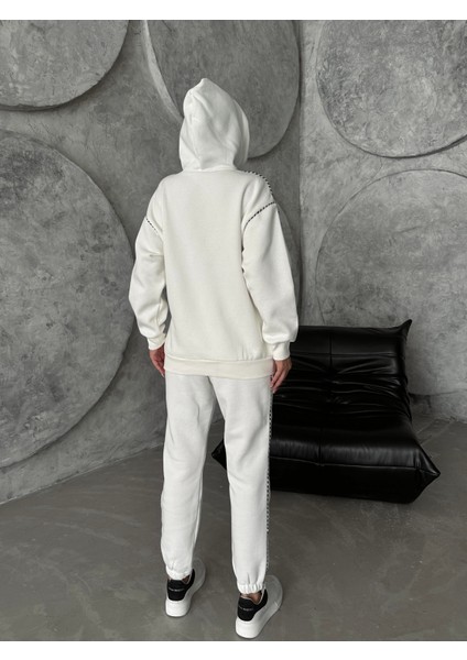 Üç Iplik Tasarım Biyeli Eşofman Takımı Ekru