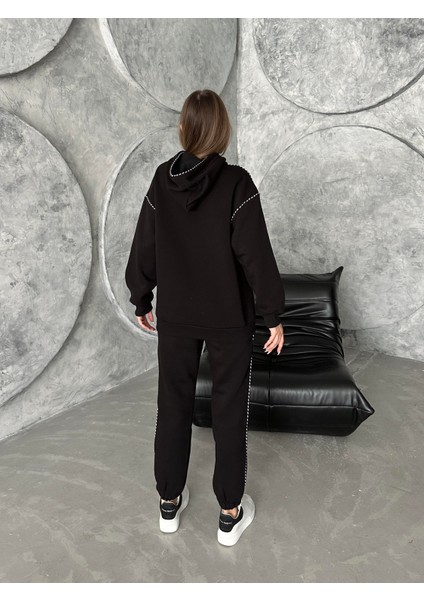 Üç Iplik Tasarım Biyeli Eşofman Takımı Siyah indirimleri