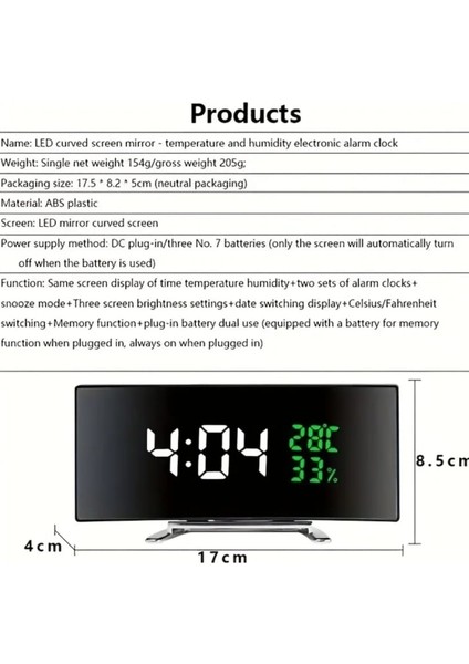 Modern Büyük LED Dijital Masa Saati Sıcaklık ve Nem Ölçer