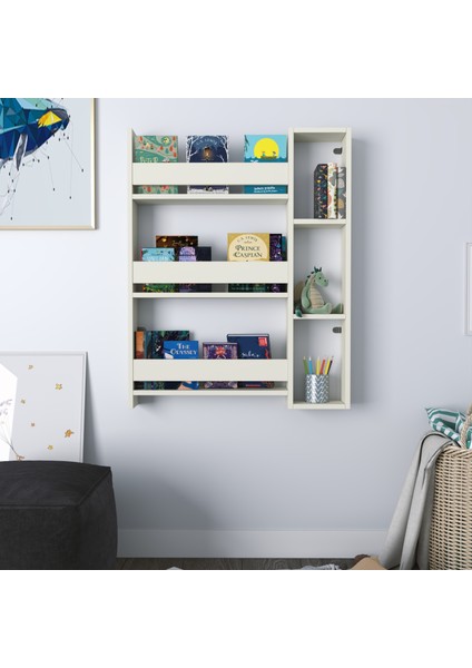 Montessori Kitaplık – Minimalist, 3 Raflı Çocuk Kitaplığı (Beyaz)