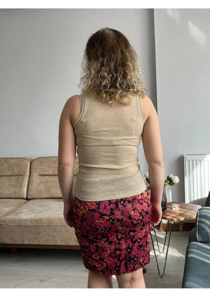 Sıfır Kol, Sıfır Yaka Simli Iplik Spor Bluz Bej modelleri