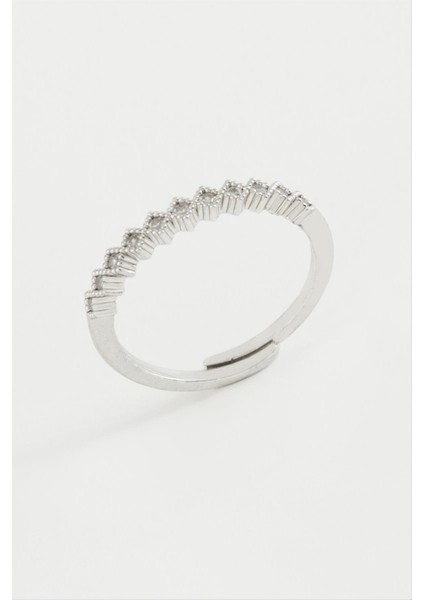 Baklava Şekli Taşlı Metal Yüzük